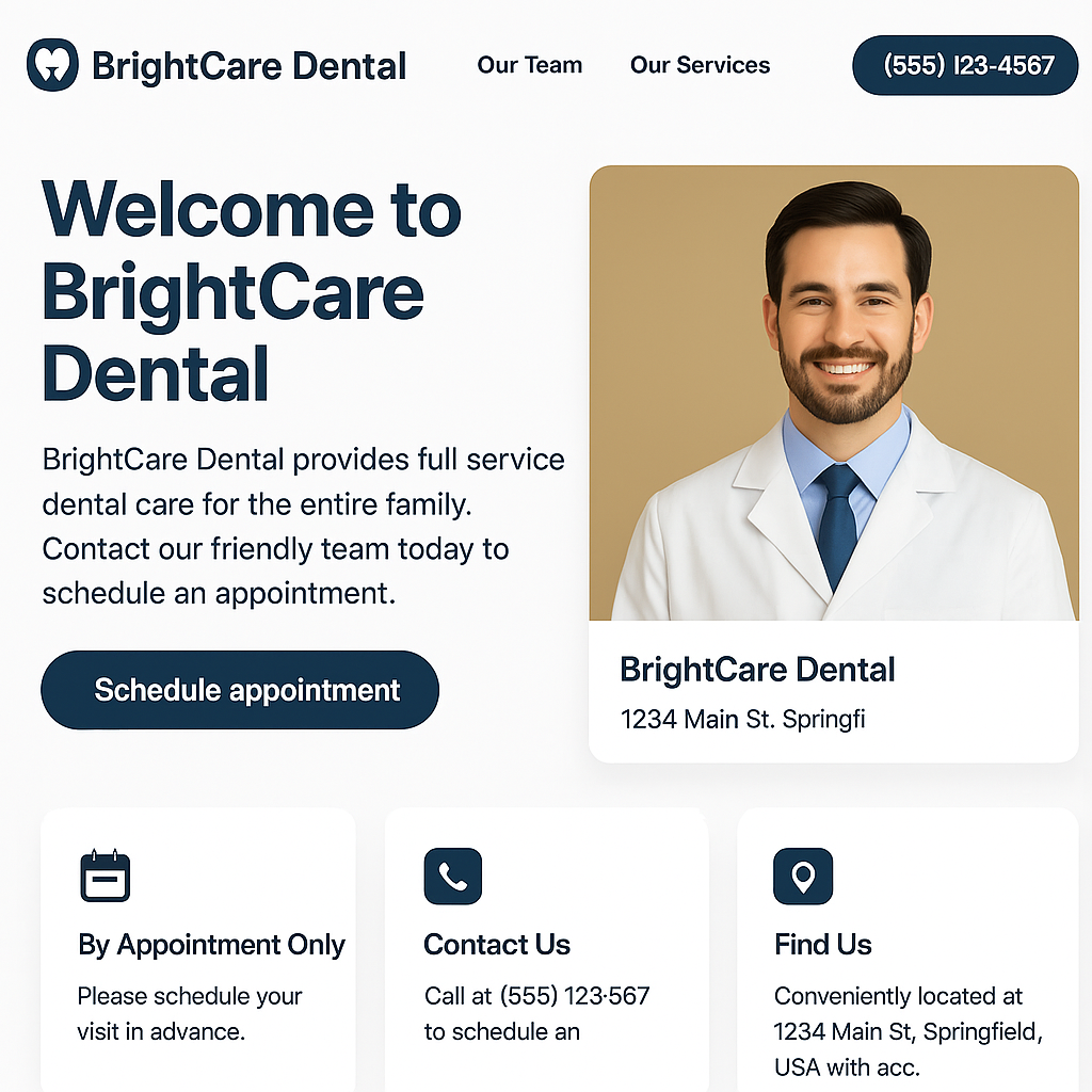 Modern, professional BrightCare Dental website design