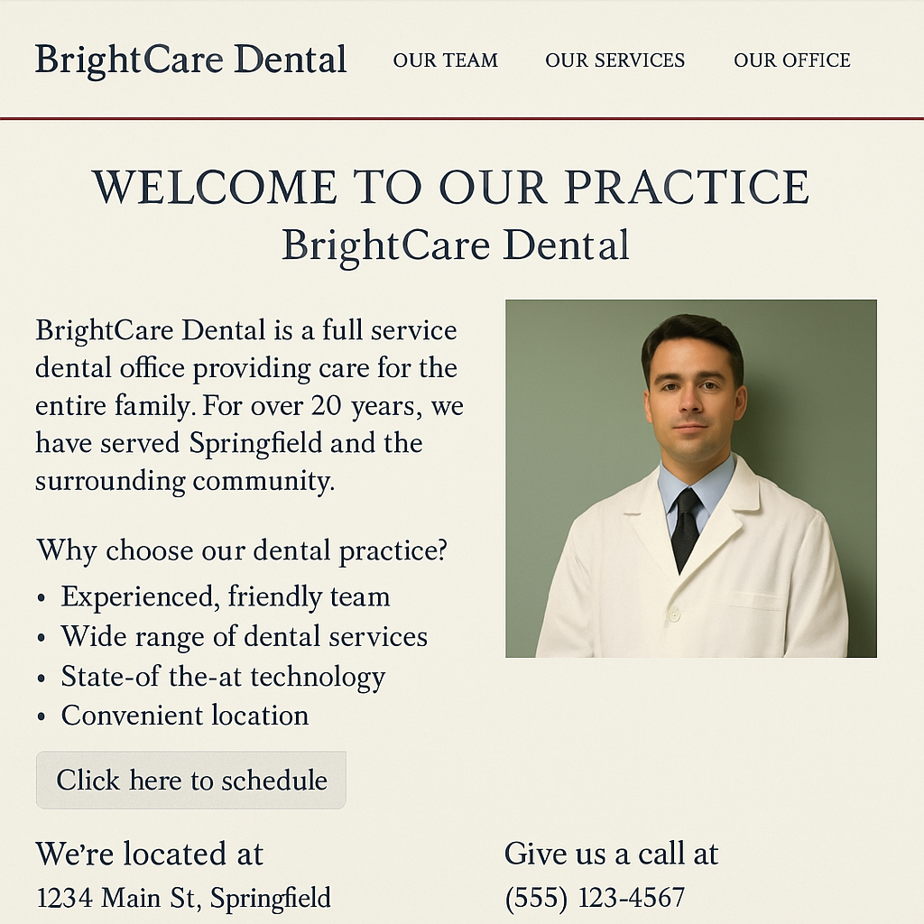 Old outdated BrightCare Dental website